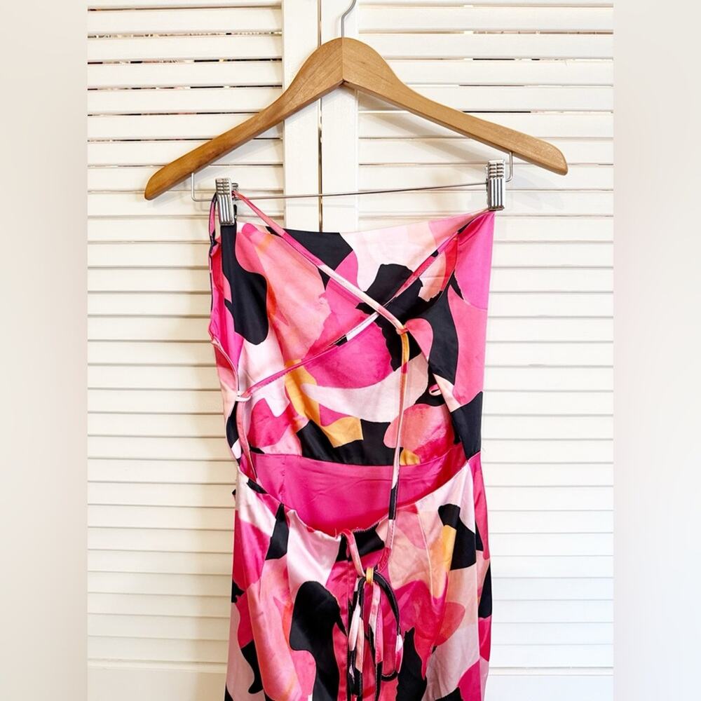 NWT NEW Club L London A-List Pink Printed Cowl Neck Satin Maxi Dress - Picture 6 of 10
